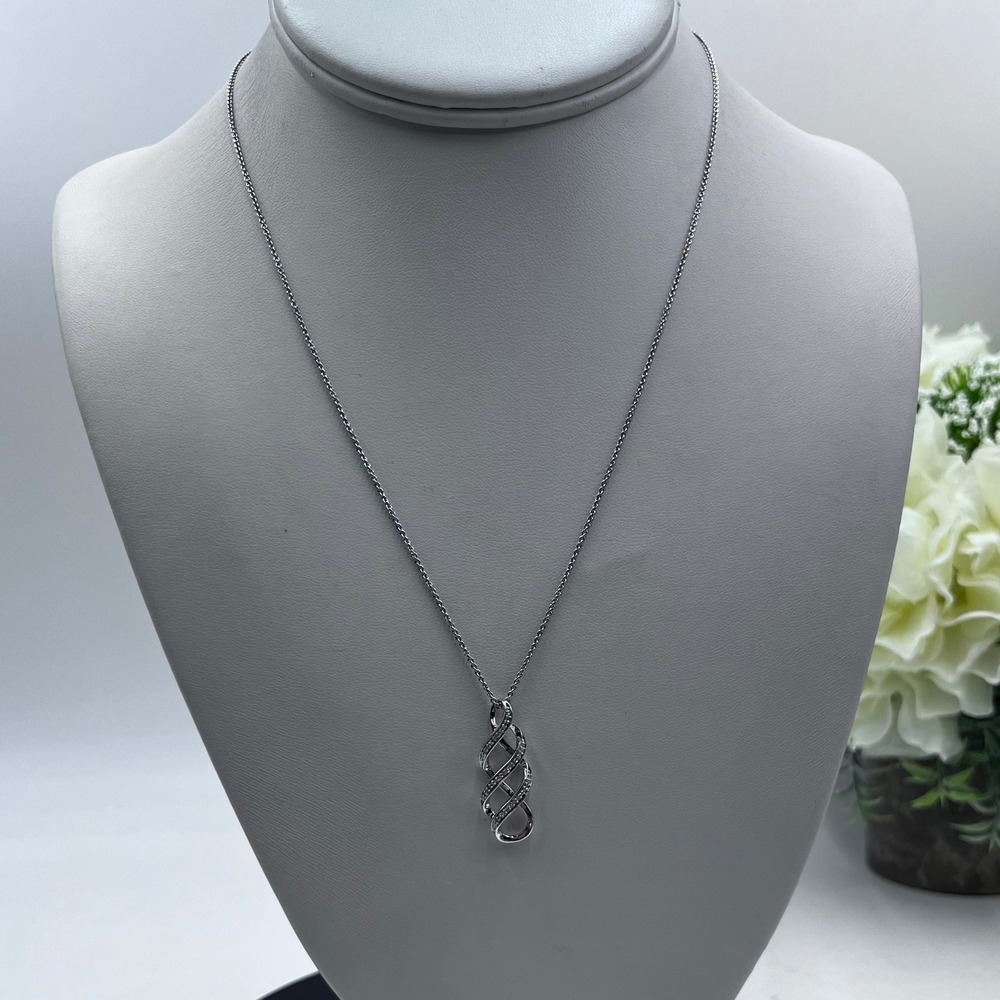 JWBR Sterling Silver 925 Diamond Double Infinity Twist Necklace
